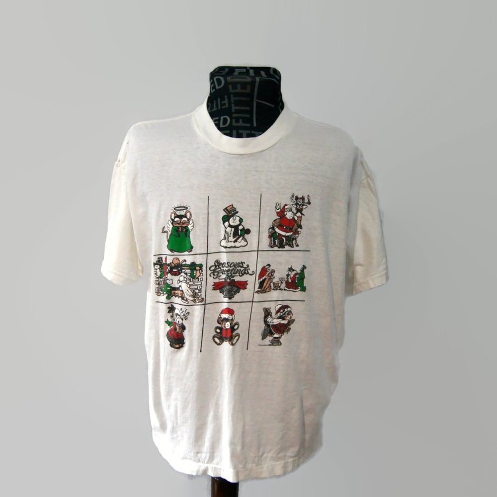 1990s Shirt Season's Greetings Christmas Vintage T Shirt Tees, XL Hawks Super T
